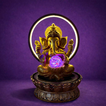 Lord Ganesha LED Water Fountain with Halo Ring Light