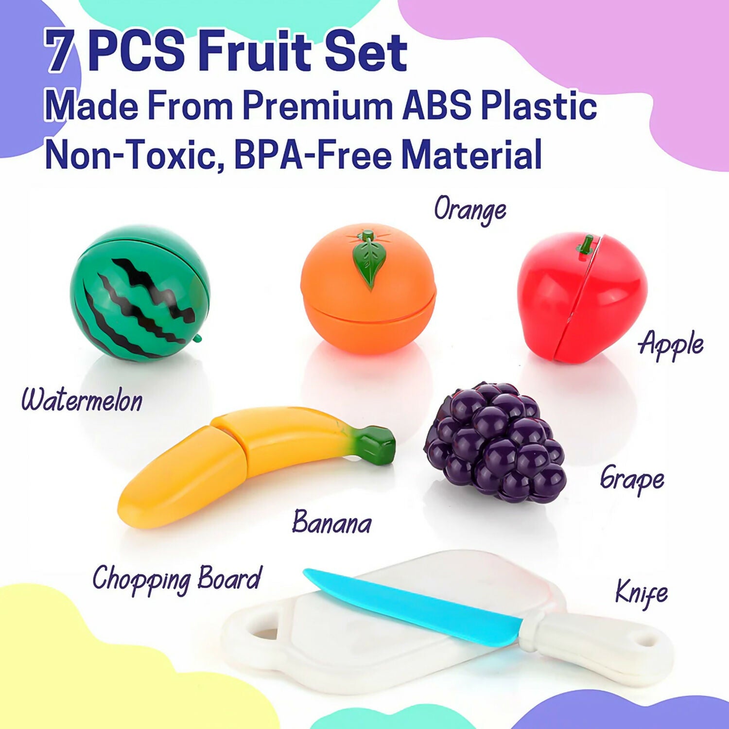 Kids Fruit Cutting Play Set with Velcro Fruits, Knife and Board for Learning Fun