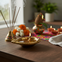 Traditional Engraved Decorative Ceramic Diya with Gold PVD Plating & Antique Metallic Finish (4 pc)