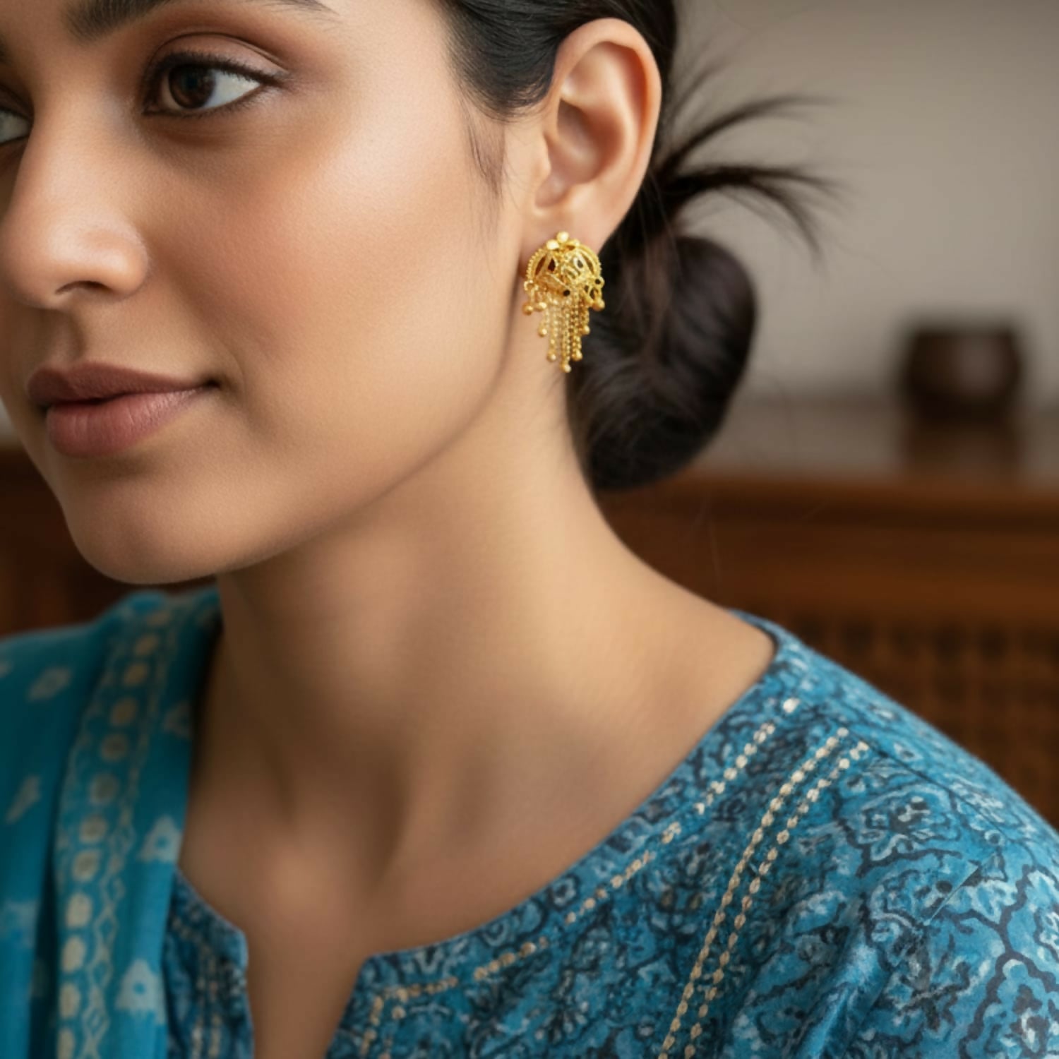 5 Line Side Latkan Golden Earrings for Women & Girls – Fancy Traditional Mina Gift