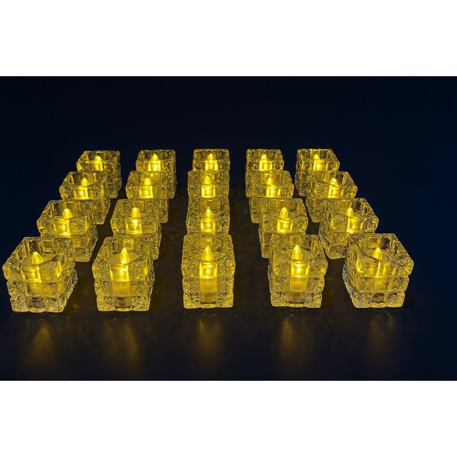 Set of 24 Square Crystal LED Tealight Candles | Battery Operated Flameless Decorative Lights | Warm Yellow Glow for Diwali, Pooja, Wedding, Home Décor, Parties & Festivals