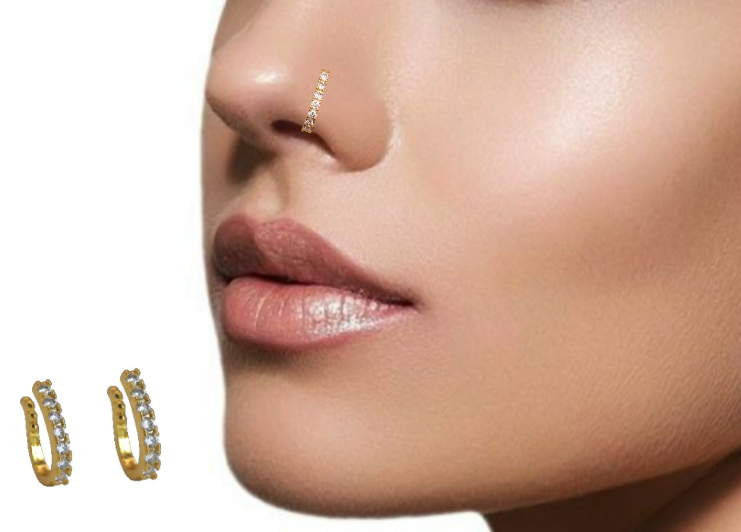 Gold-Plated CZ Lined Nose Ring Pair | Stylish Daily Wear Nosepins