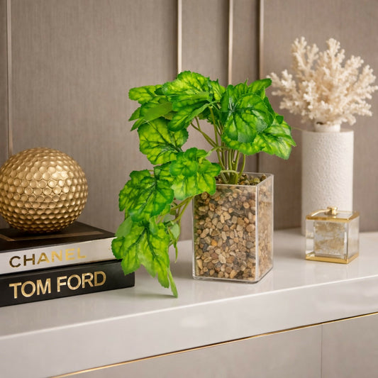 Artificial Trailing Leaf Plant in Clear Pot for Home & Office Table Décor