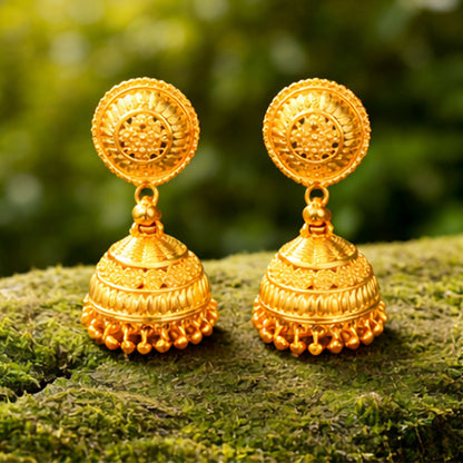 Close-up of designer jhumka earrings highlighting their elegant details