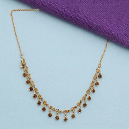Gold Tone Beaded Drop Necklace with Elegant Fringe Design
