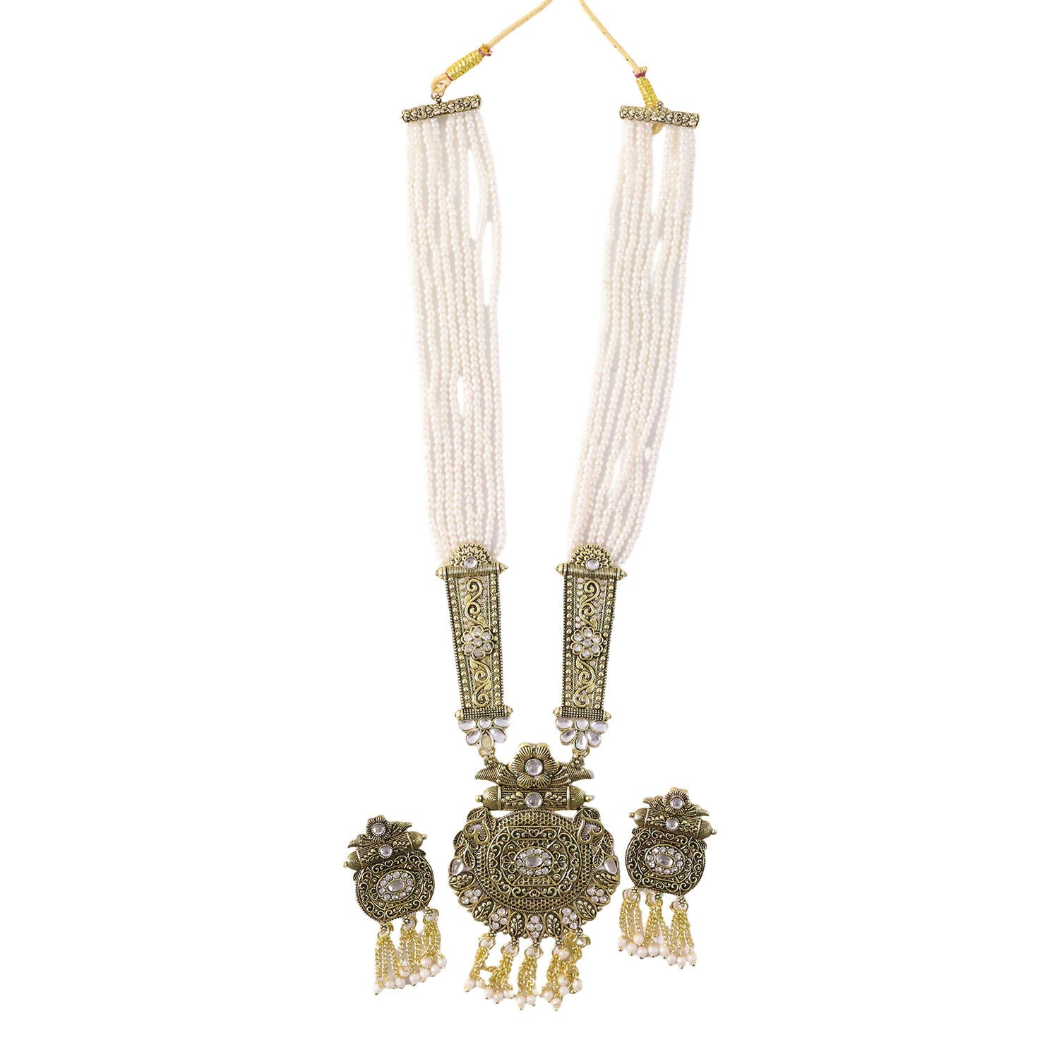 Pearl necklace strand detail on jewelry stand