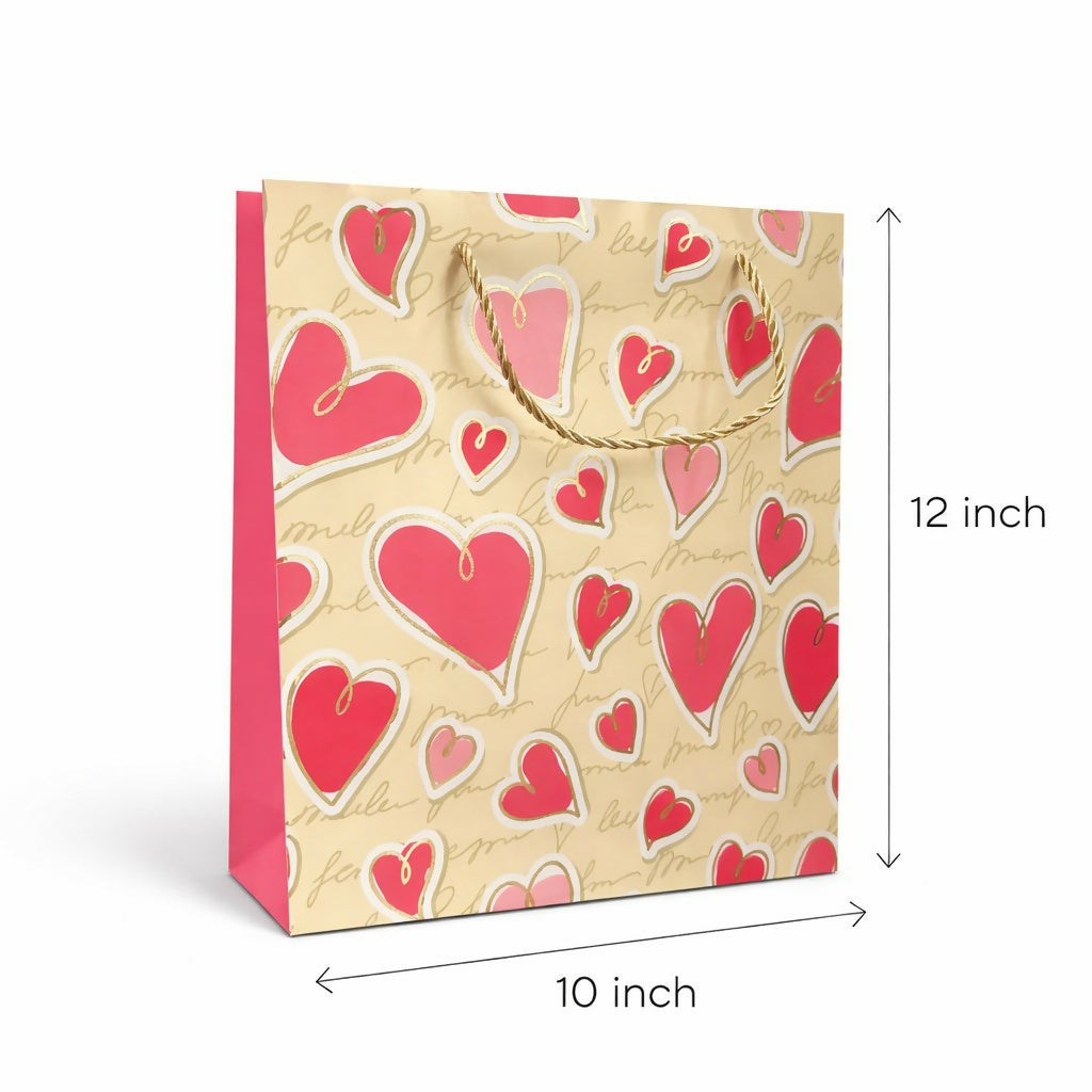 Heart Print Gift Paper Bag with Handle for Special Occasions