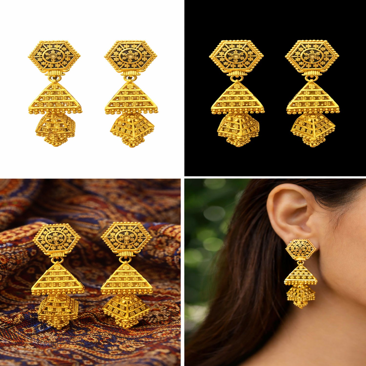 Ethnic Designer Dangling Earrings with Intricate Hexagon Motif