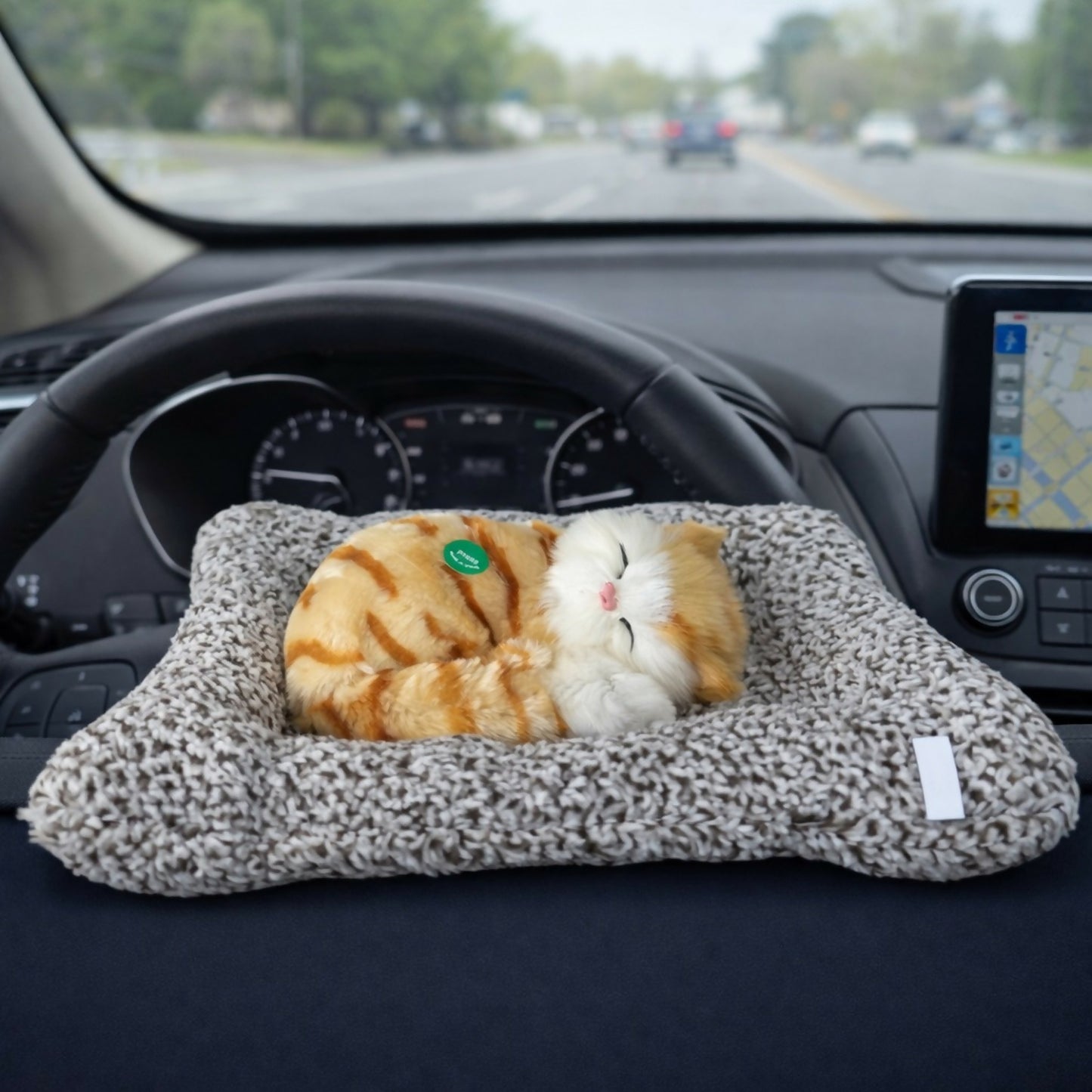 Sleeping Cat Plush Toy with Cushion for Car Dashboard, Home and Desk Decor