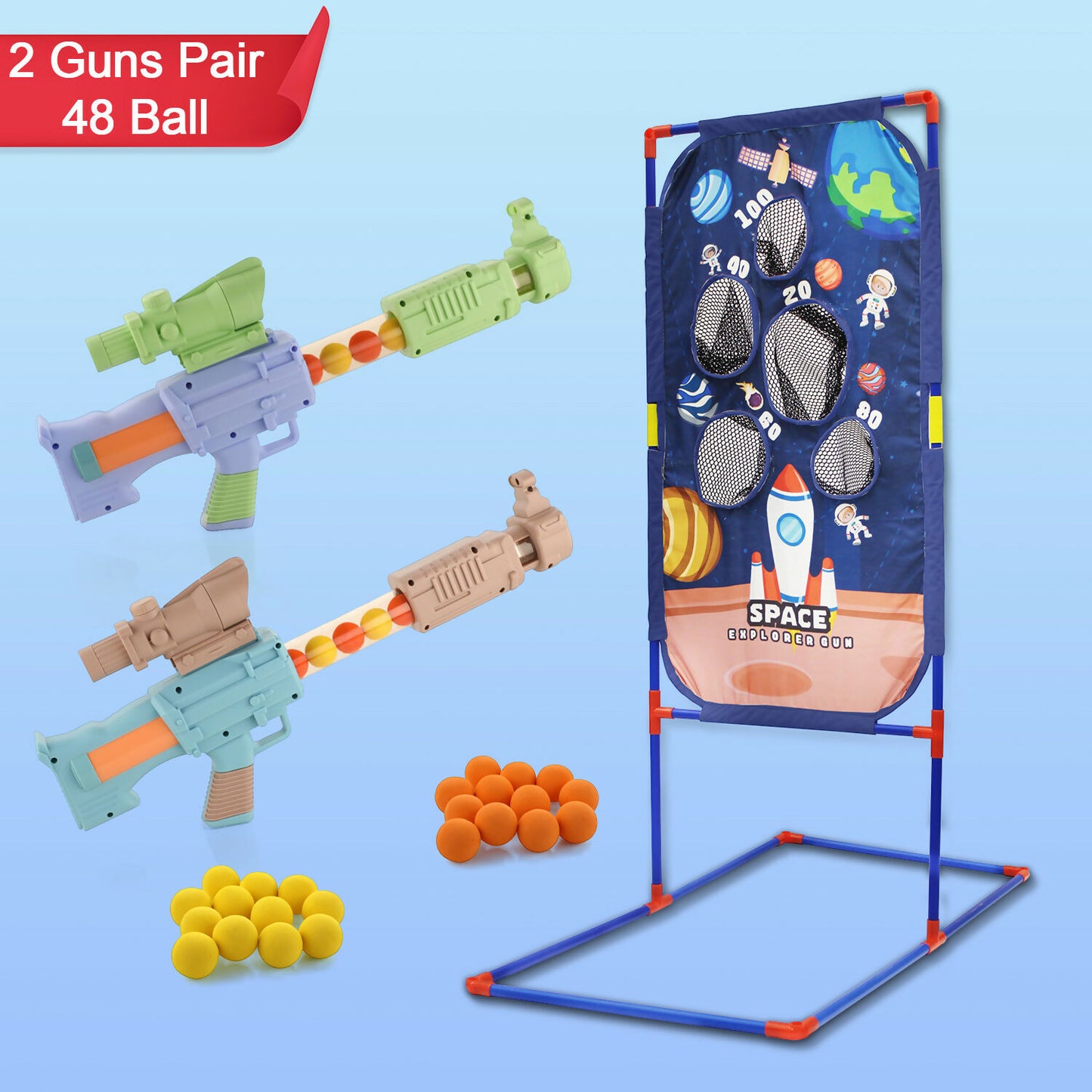 Aditi Space Explorer 2 Pneumatic Guns with Scoring Net and Foam Balls set