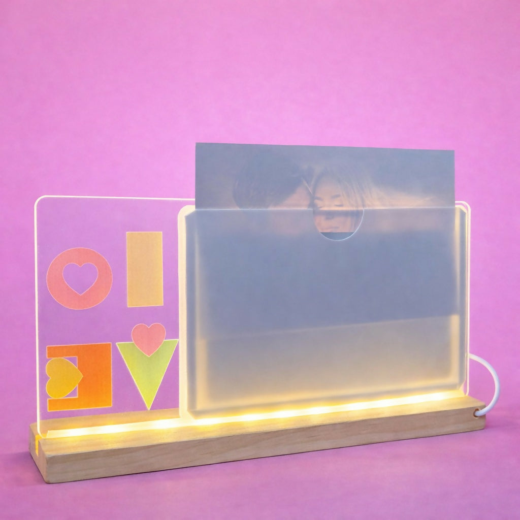 Close-up of LED love photo frame lamp decoration