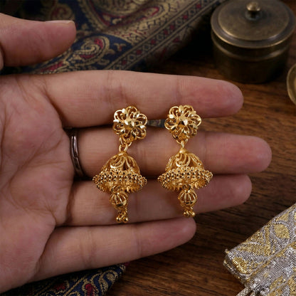 Exquisite Ethnic Gold-Toned Jhumki Earrings for Weddings and Festive Wear