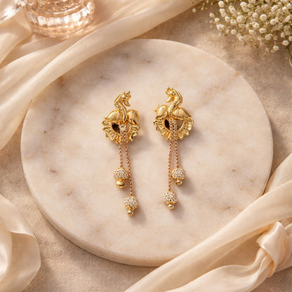 Classic Peacock Gold-Plated Dangling Earrings for Festive Wear (2 Pair)