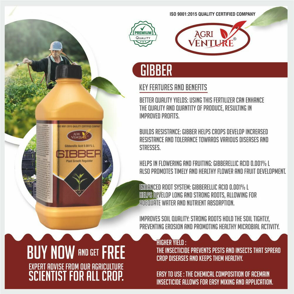 AgriVenture GIBBER ( Gibberellic Acid 0.001% SL ) PGR - Plant Growth Regulator (500 Ml, 1 Ltr.)