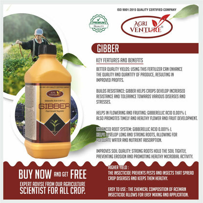 AgriVenture GIBBER ( Gibberellic Acid 0.001% SL ) PGR - Plant Growth Regulator (500 Ml, 1 Ltr.)