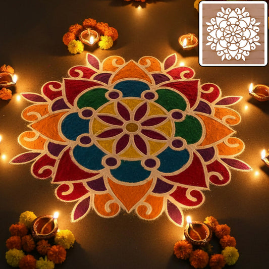 Mandala Flower Rangoli MDF Design | Reusable Rangoli Stencil
