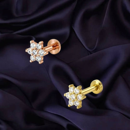 Gold and rosegold plated Crystal Flower Flat Back AD Nosepin Stud Combo Pack of 2