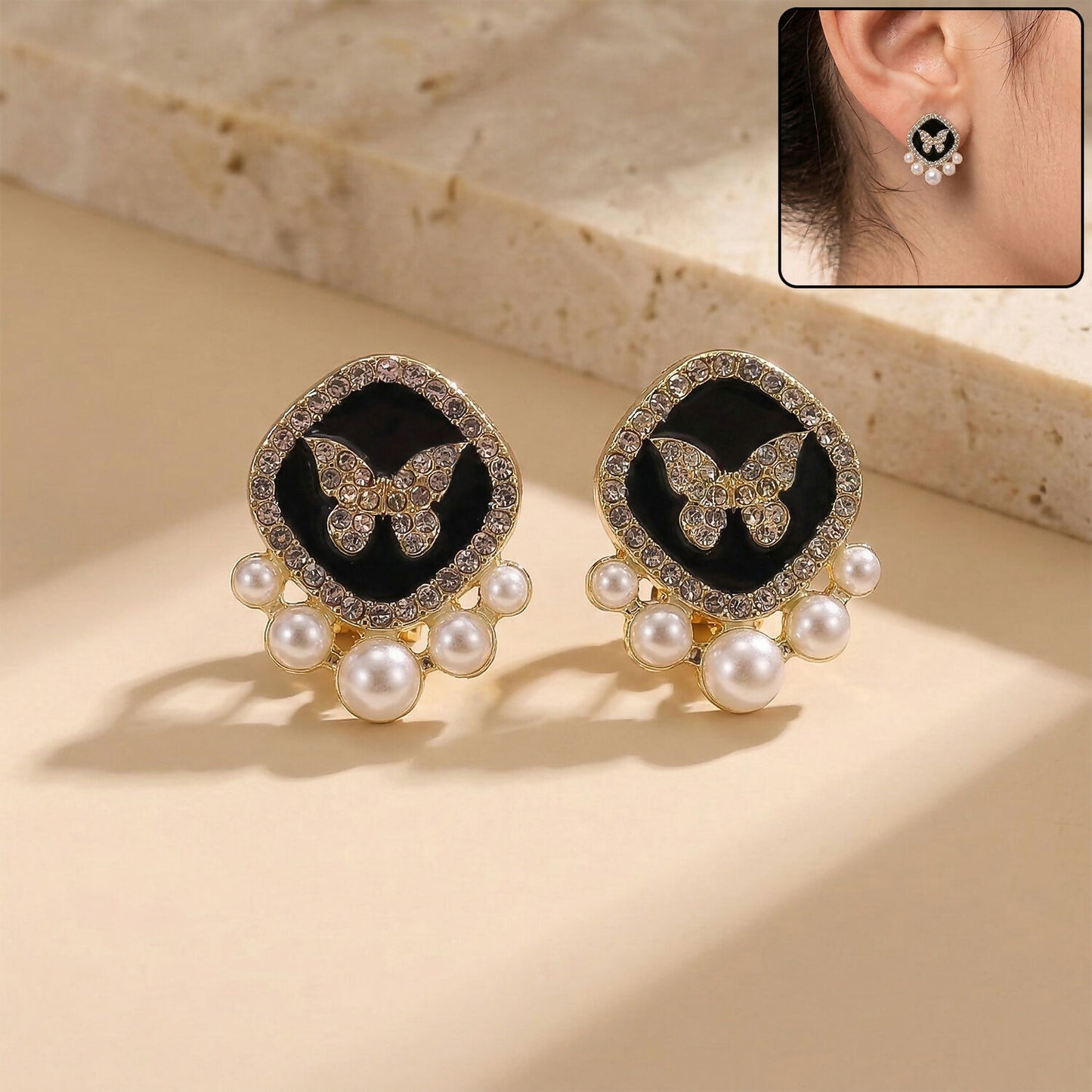Luxury Butterfly Pearl Stud Earrings for Women And Girls