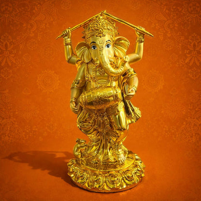 Golden Lord Ganesha Dancing Statue Decorative Idol for Home Temple & Office