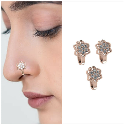 Rose gold plated non-piercing nose clip with flower cluster design