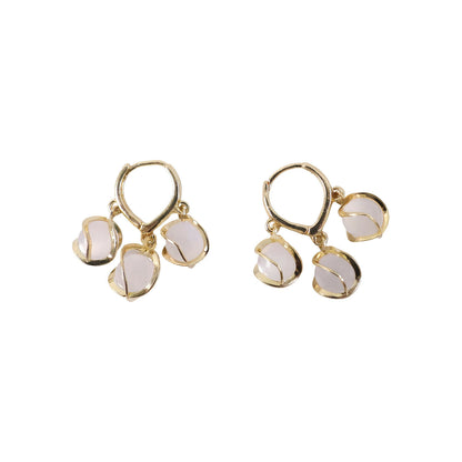 Elegant opal cluster gold-plated hoop earring pair