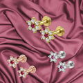 Flat Back Flower Stud Earrings – Trio Combo in Gold, Rose Gold & Silver