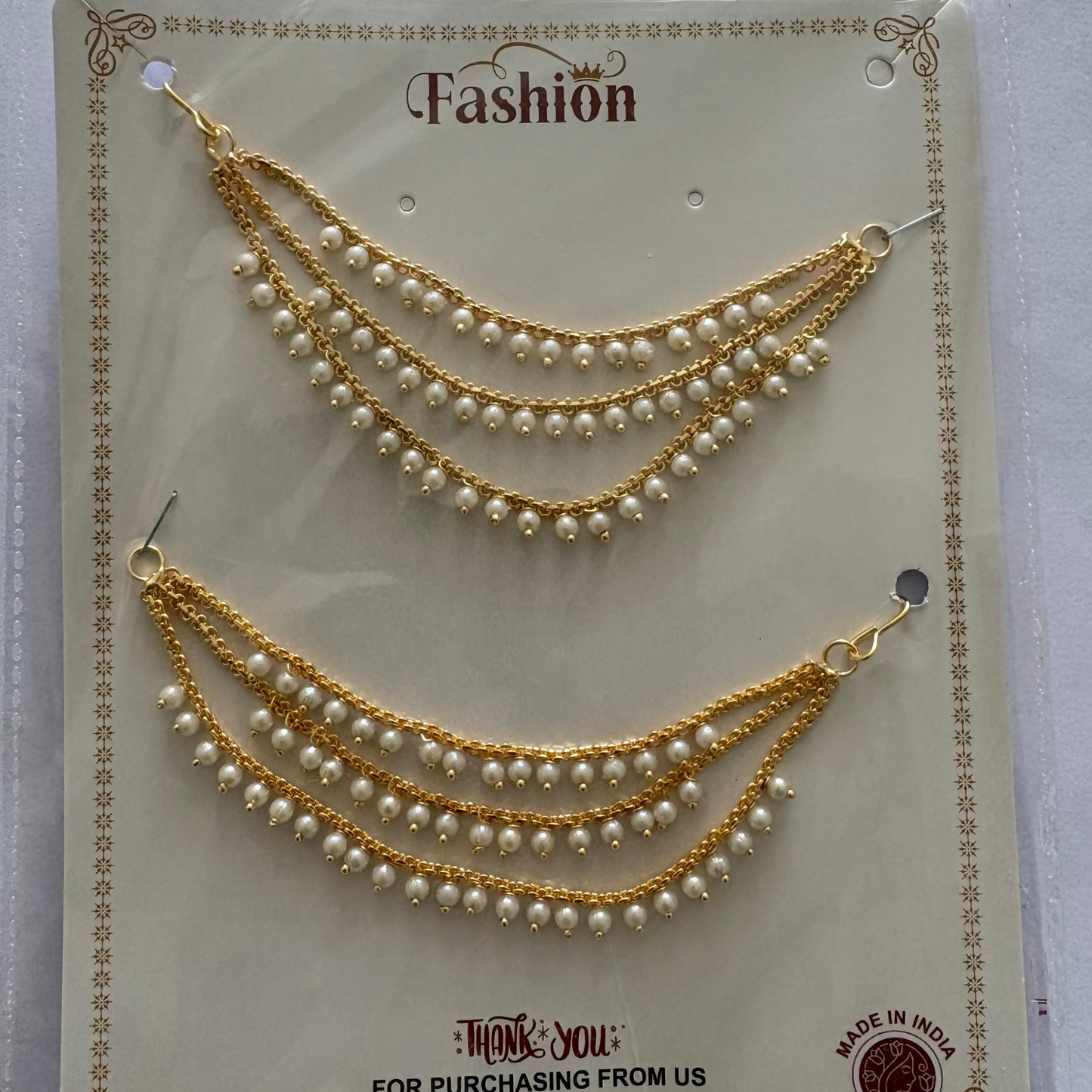 Traditional Gold Plated Long 3 Layer Ruby Emerald Stone Drop KansarEar Thread for Earrings Chain jewellery for Women & Girls