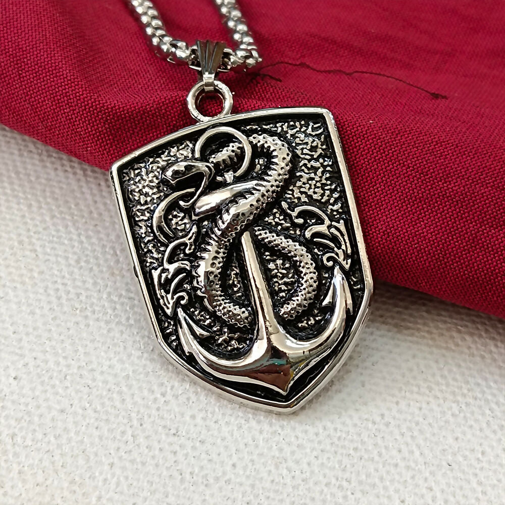 Silver Plated Shield Snake Pendant for Men