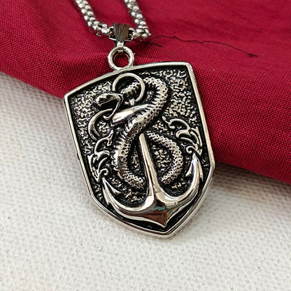 Silver Plated Shield Snake Pendant for Men