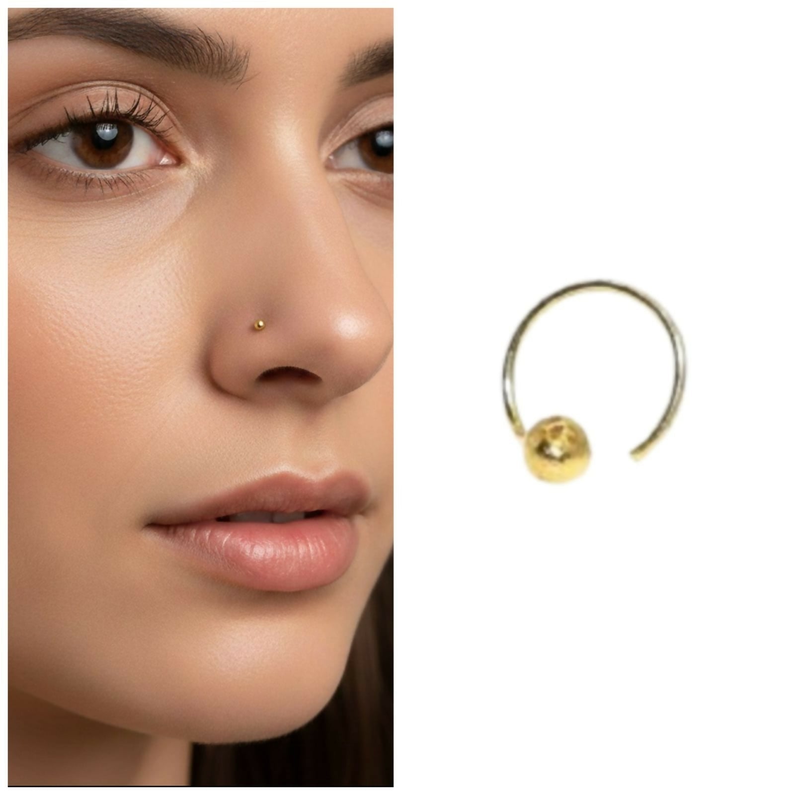 Gold Seamless Nosering Laung Koka Nathni Minimalist Ball Hoop Piercing