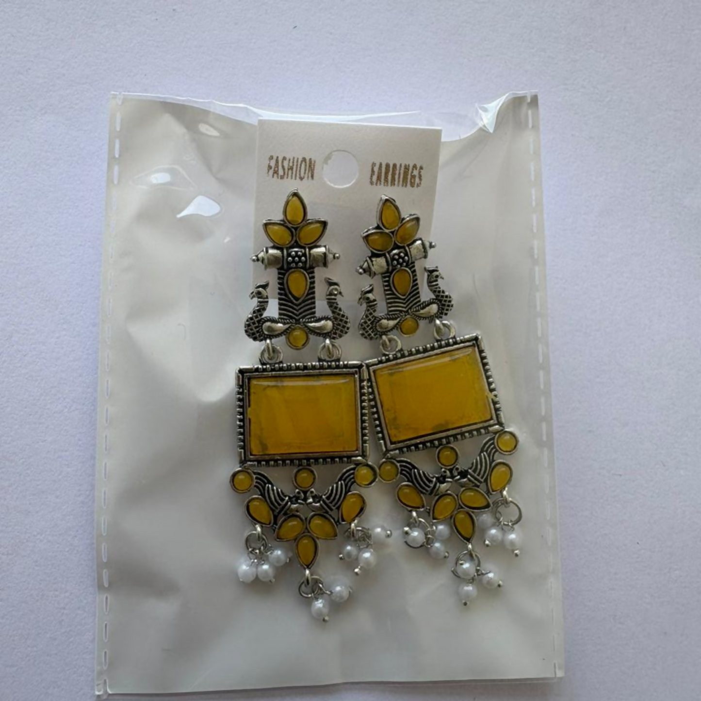 Pair of oxidized silver traditional pearl drop earrings perfect for ethnic wear