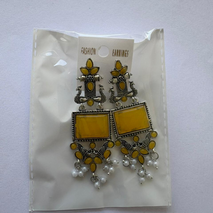 Pair of oxidized silver traditional pearl drop earrings perfect for ethnic wear