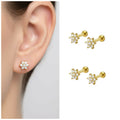 Gold Plated Flower Stud Earrings – Comfortable Flat Back Combo Pack
