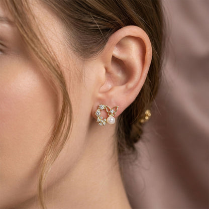 Butterfly Pearl Crystal Stud Earrings for Women And Girls