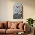 Premium Grey Botanical Designer Silent Wall Clock | Minimalist Decorative Wooden Clock for Living Room, Bedroom & Office