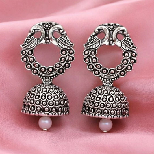 Oxidized Silver Floral Jhumka Earrings for Women – Traditional Ethnic Designer Jewelry