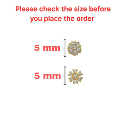 Pair of gold pleated floral cluster stud earrings on white background