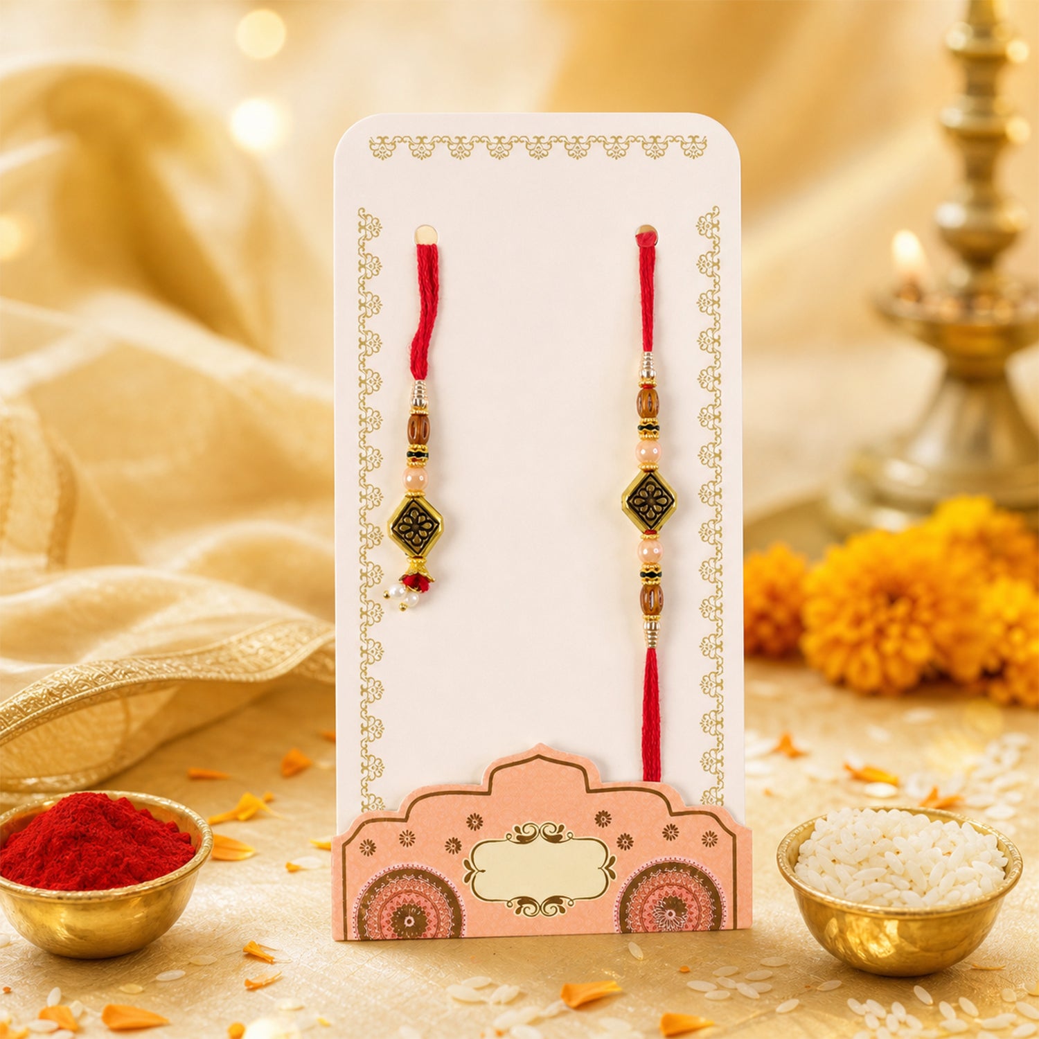 Graceful Geometric Square Bhai Bhabhi Rakhi with Black- Square Charm for Gifting