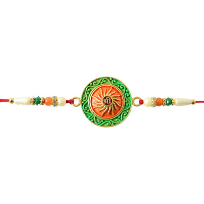 Round Shree Motif Designer Rakhi with Beaded Festive Detailing Work (10pcs)