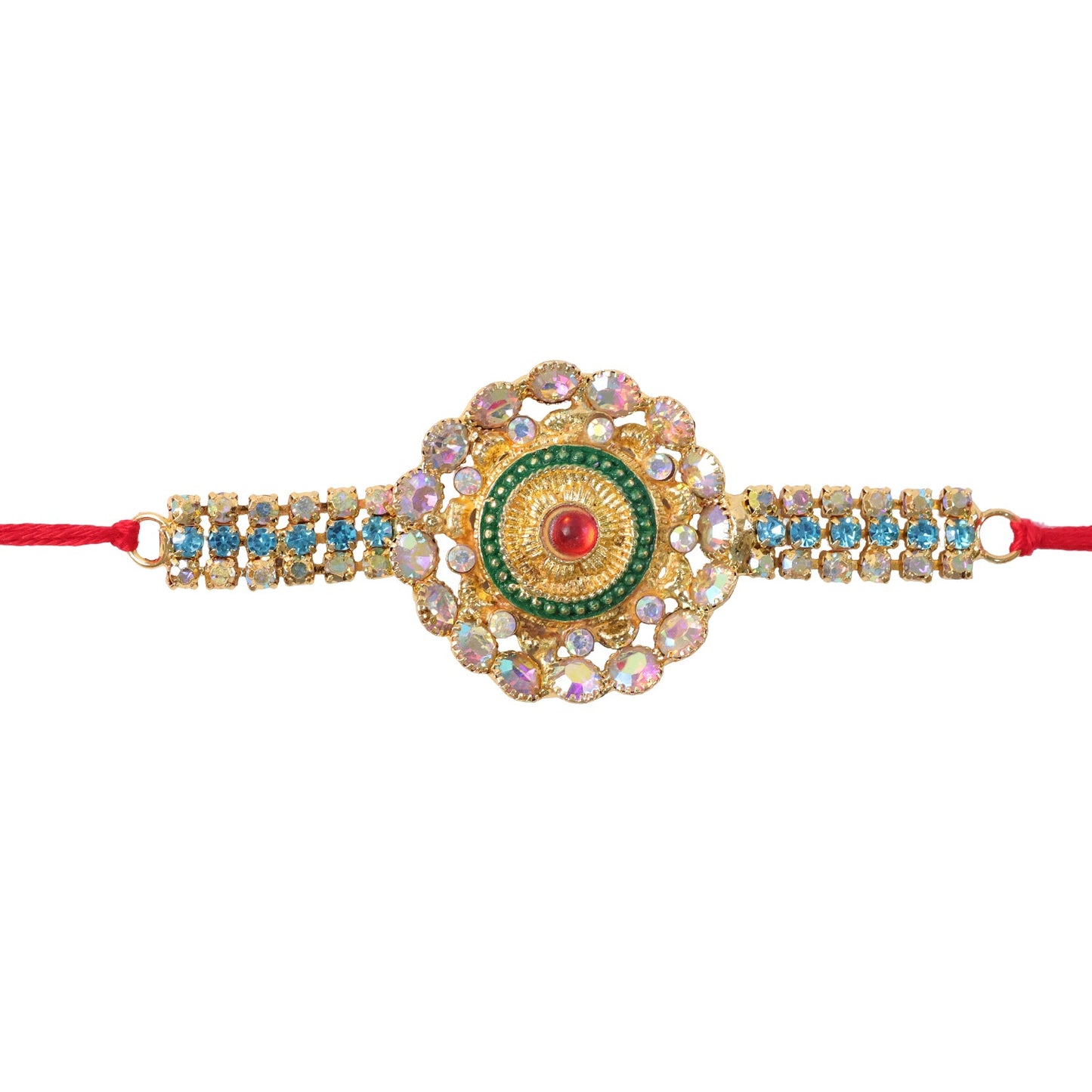 Kundan Rakhi Handcrafted Multicolor Stone Design for Brothers (5pcs)