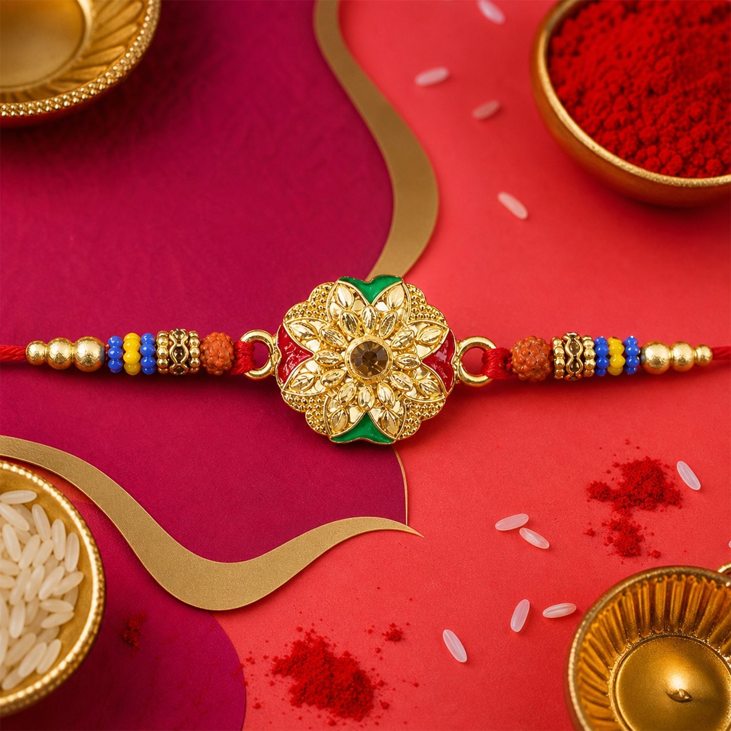 Floral Kundan Stone Designer Rakhi Set for Raksha Bandhan Special (10pcs)