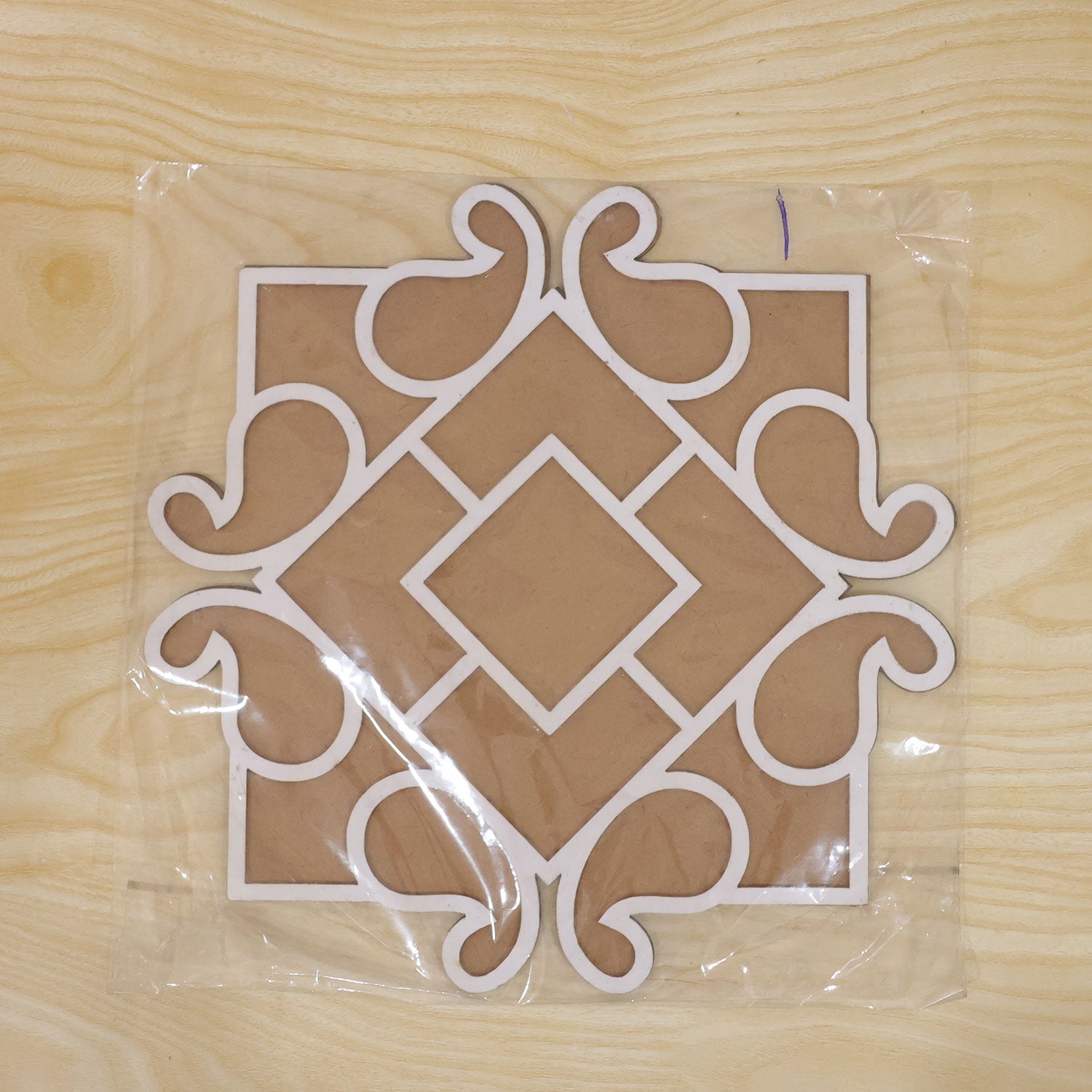 Square Shape Wooden Rangoli Stencil Board for Diwali, Pooja & Festive Floor Decor