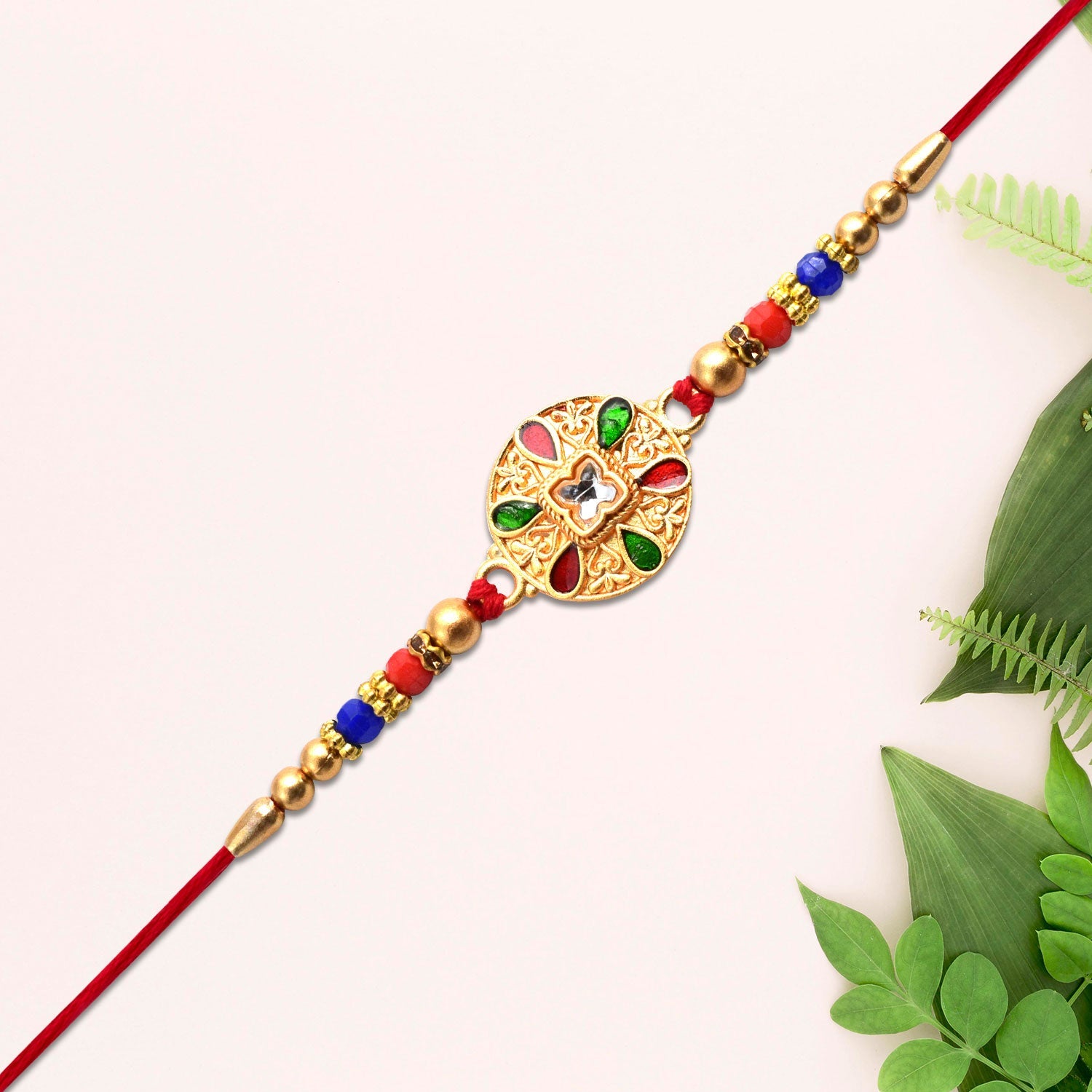Traditional Meenakari Rakhi Multicolor Enamel & Kundan Stones (5pcs)