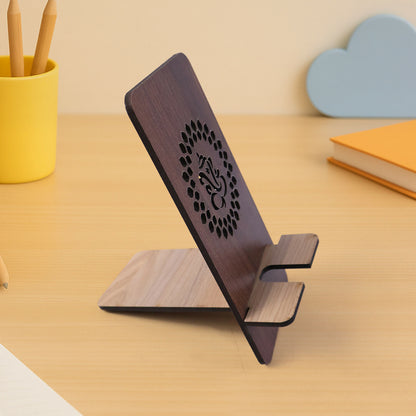 Wooden Mobile Stand with Dual-Side Ganesha Design, Reversible Foldable Phone Holder