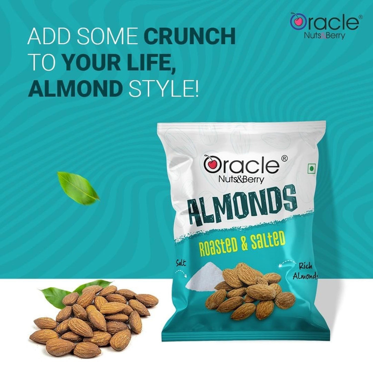 Oracle Roasted & Salted Almond Mini, Crunchy Single-Serve On-the-Go Badam Pack 18g