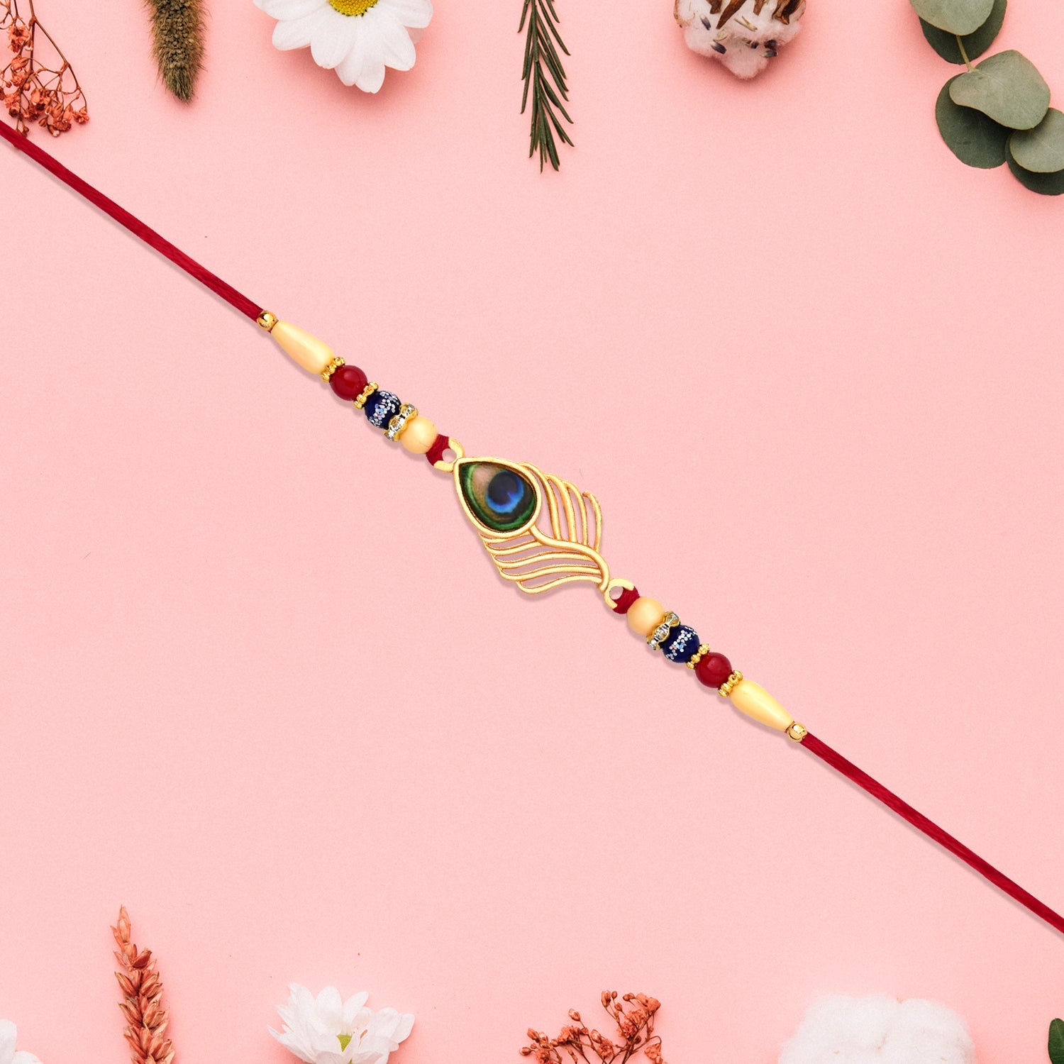 Peacock Rakhi Beaded Design for Brothers, Handcrafted (5pcs)