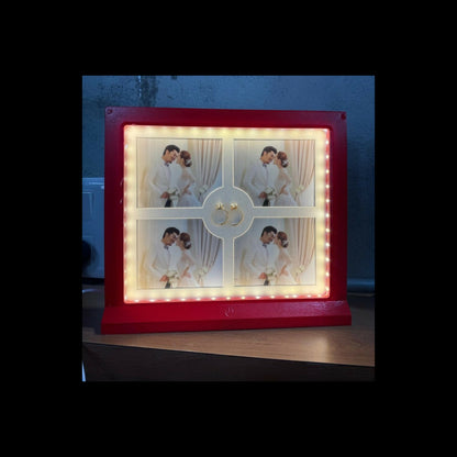 LED Wedding Photo Frame with Ring Holder | Romantic Couple Picture Frame with LED Lights | Decorative Anniversary, Engagement & Wedding Gift for Home Décor – Red & White Variants (Holds 4 Photos, 6x4 inch)