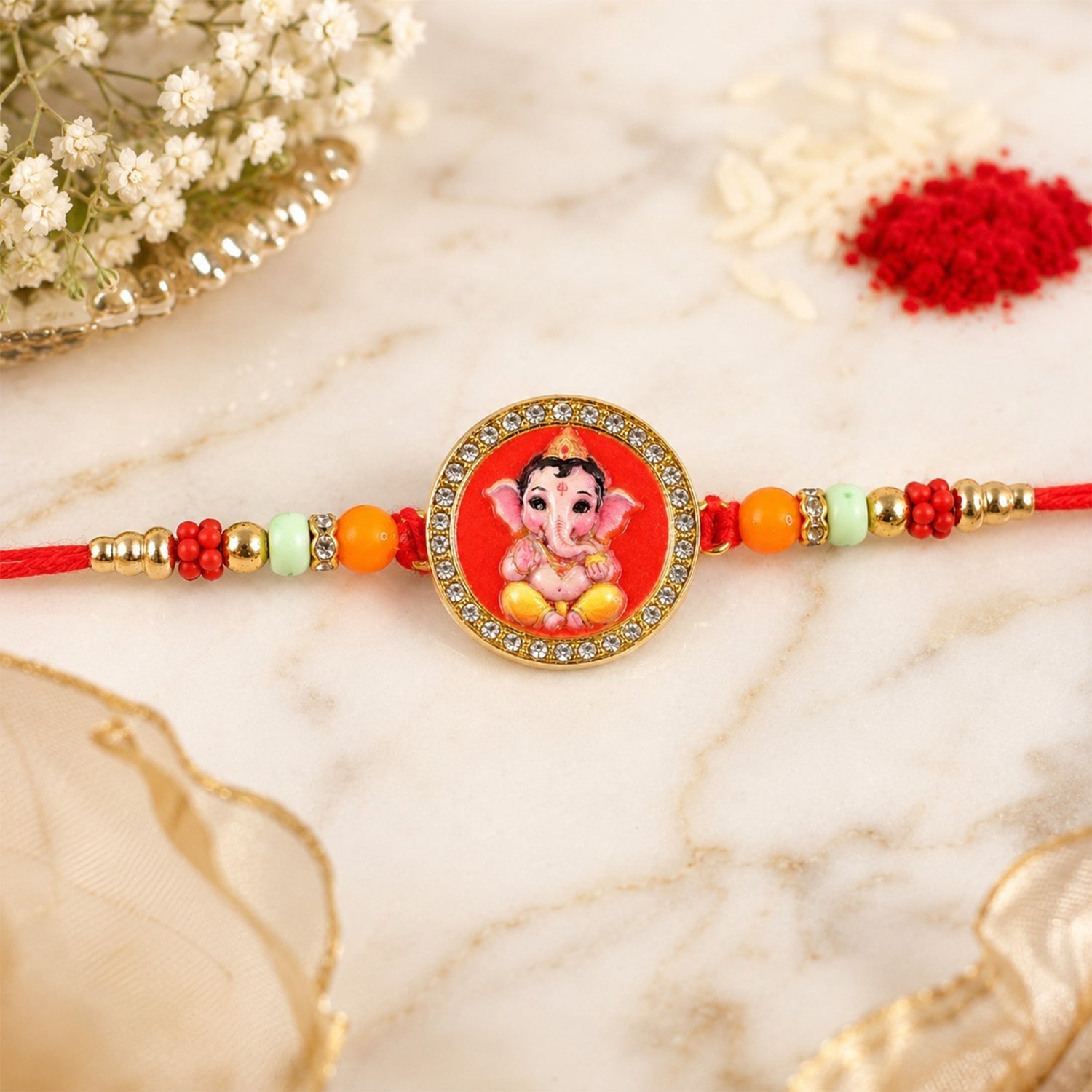 Ganesha Rakhi for Brother - Designer Raksha Bandhan Thread (5pcs)