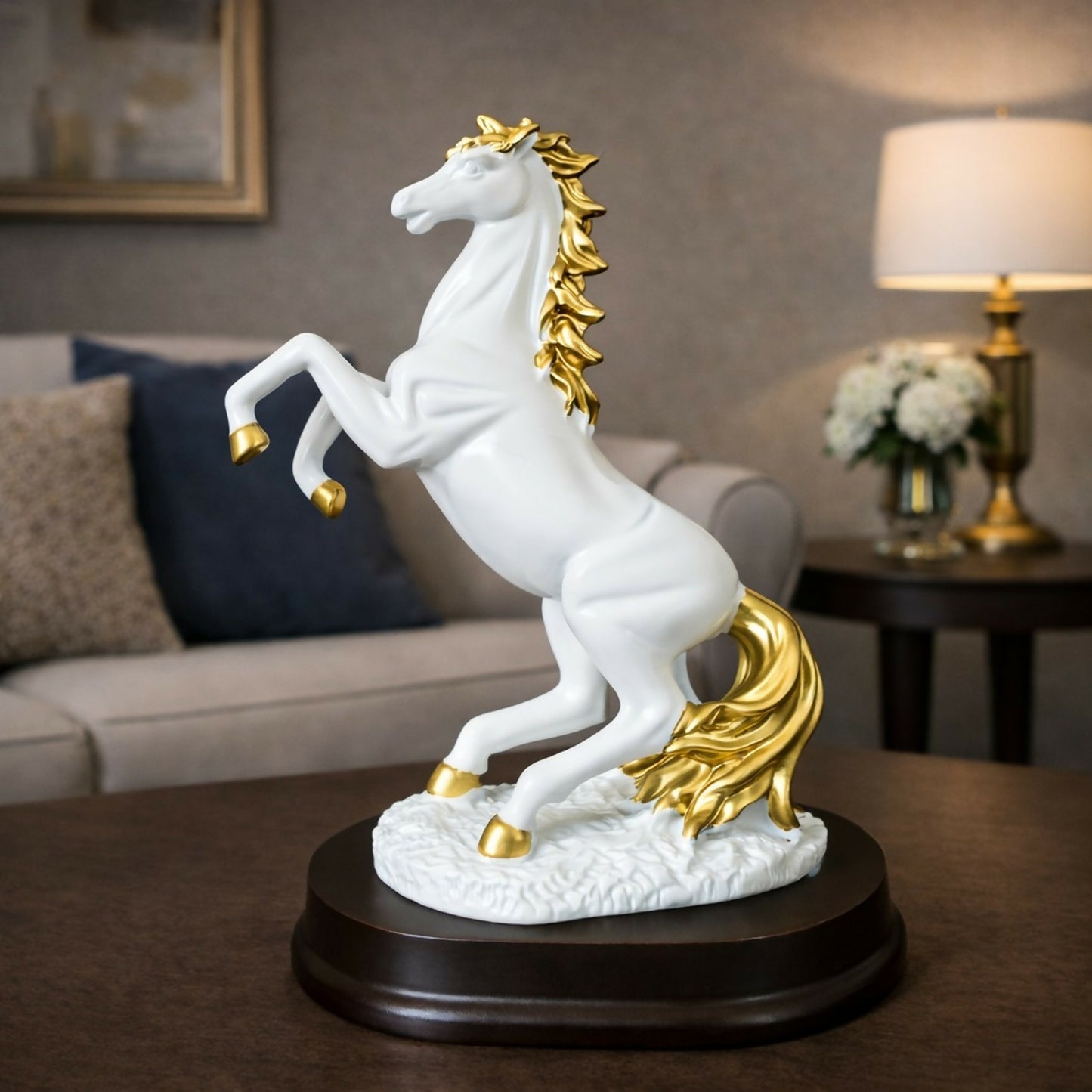 Rearing Horse Decorative Showpiece with Metallic Accents for Home & Office Decor