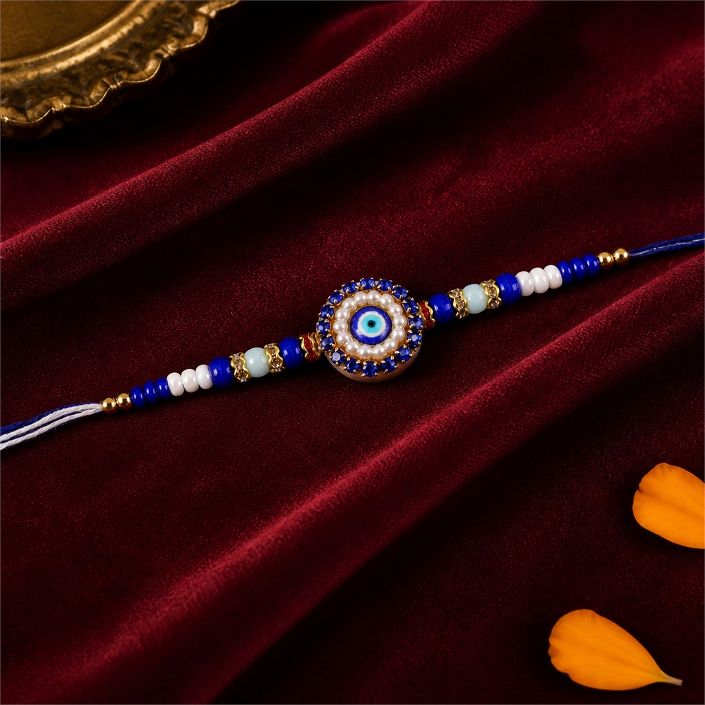 Premium Round Nazar Evil Eye Studded Multicolor Bead Rakhi